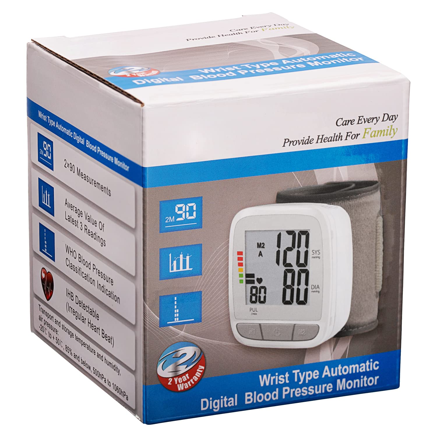 Novamedic Digital Blood Pressure Monitor, Accurate BP Machine with Adjustable Wrist Cuff & Large LCD Display, Automatic 90x2 Reading Memory, for Home Use and Medical Supplies, Batteries Required