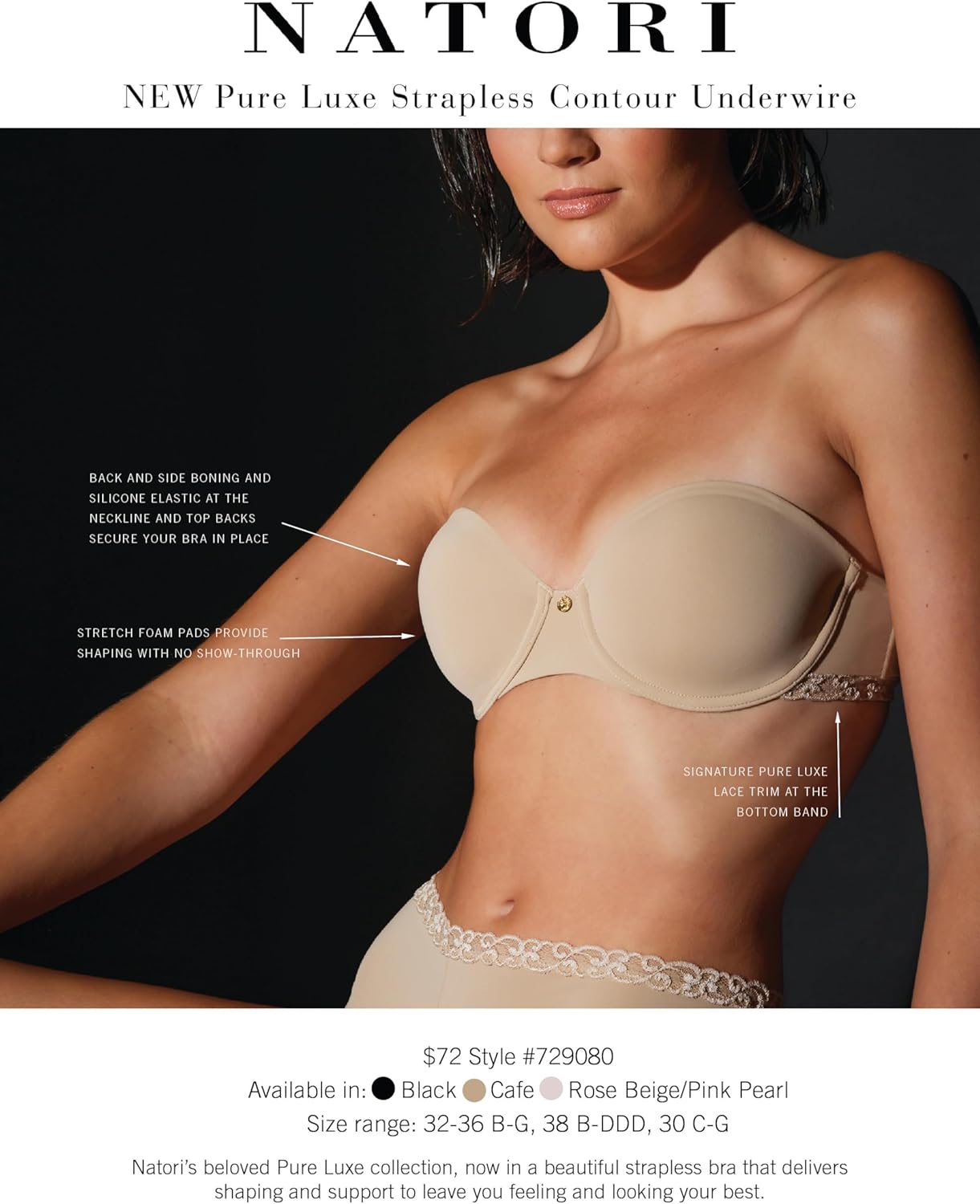 Natori Womens Pure Luxe Strapless Contour Underwire - Image 9