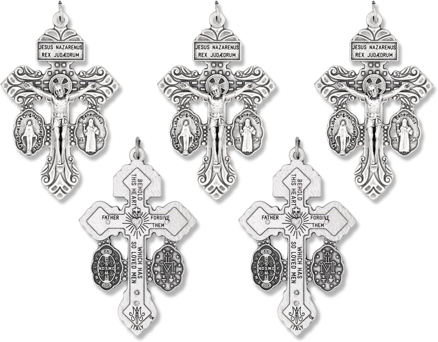 Gifts Catholic, Inc. Lot of 5 Pardon Indulgence Crucifix with Miraculous Medal and St Benedict Medal 2 1/8"