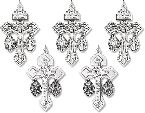 Paquete a granel de 5  Crucifijo de indulgencia de indulgencia de indulgencia con medalla de San Benito y crucifijo de triple amenaza para hacer