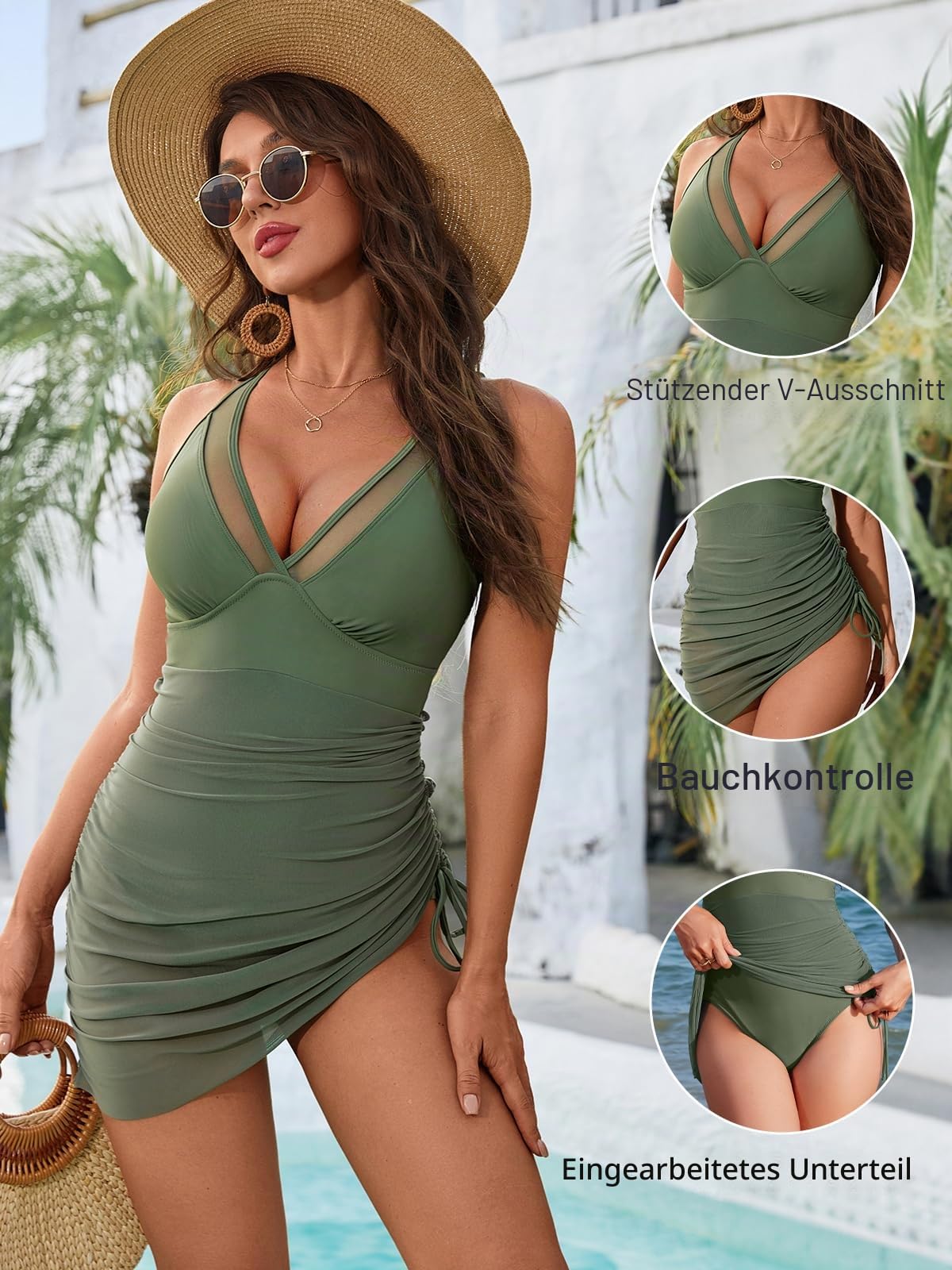 Blooming Jelly Badeanzug Damen Bauchweg Sheer Mesh Saum Bauchkontrolle Einteilige Swimsuit Push up Schwimmanzug 2026