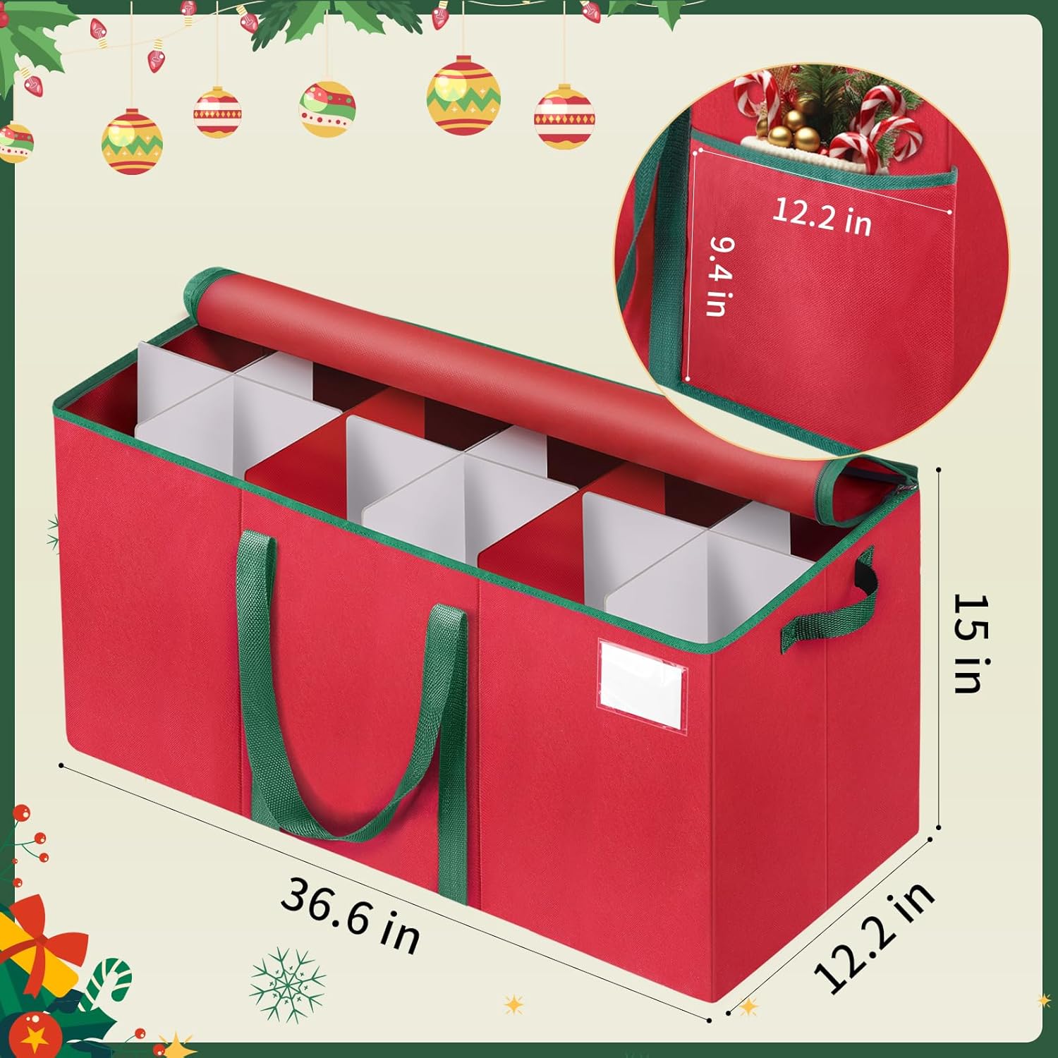 Nutcracker and Figurine Collectibles Storage Box， Large Ornament Storage Organizer Stores Up to 12 Holiday Figurines-Carolers, Santa Figure, or Nut Cracker Ornaments (Red/15 Inches)