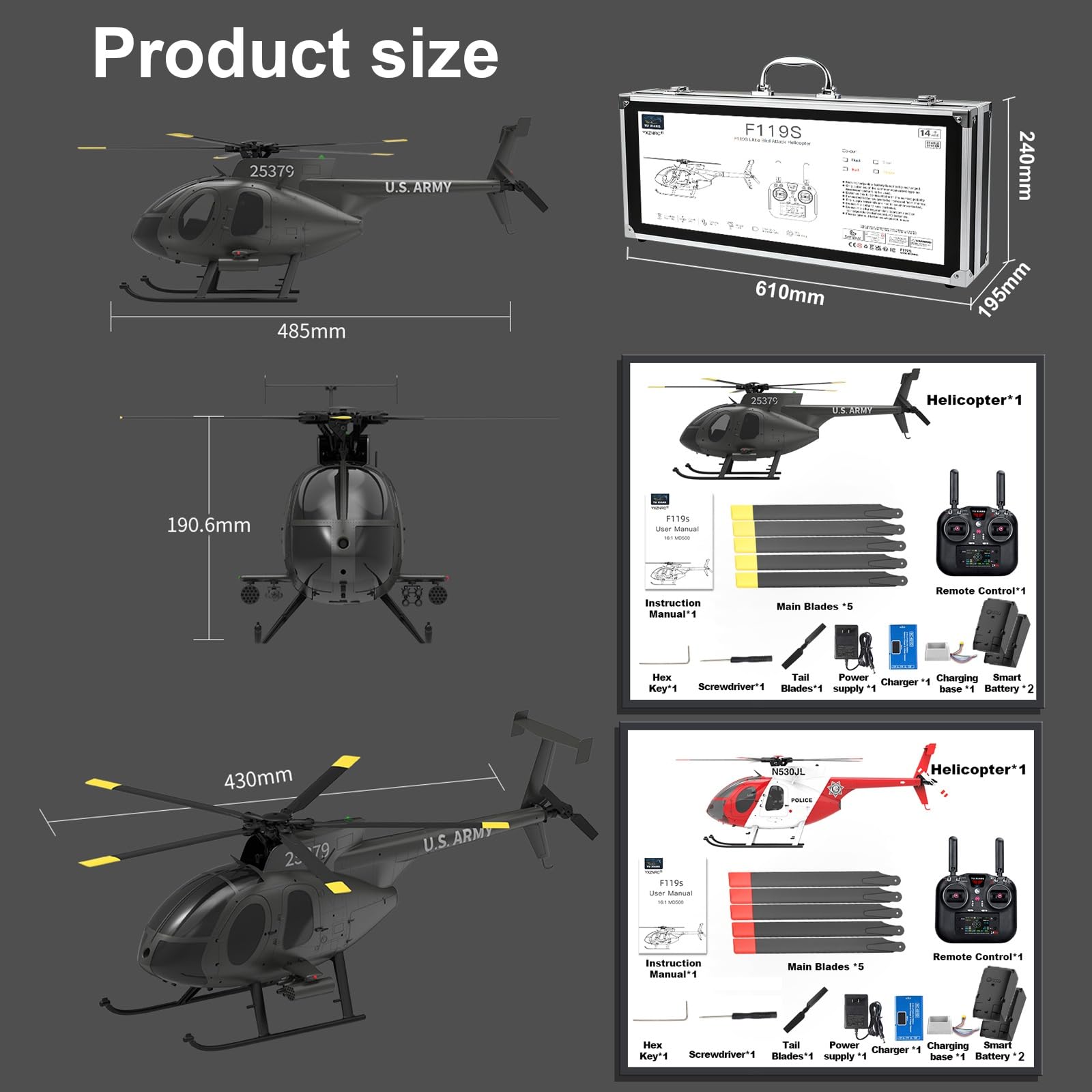 Helicóptero RC F119S MD500 con giroscopio de 6 Ejes, Modos conmutables 6G/3D y Cabina abatible - Helicóptero teledirigido RTF para Principiantes y Adultos(Red,No Camera)