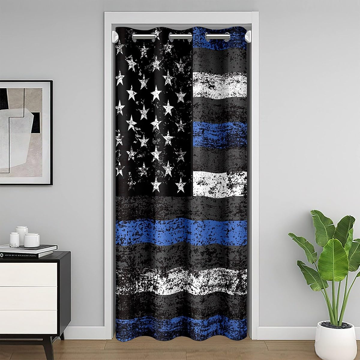 meiyoeat American Flag Door Curtain for Doorway Privacy 34x80 Inch 1 Panel Kids Black Blue White Star Stripe Flag Closet Door Cover Boys Girls Retro
