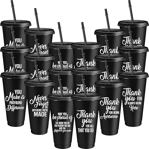 Dandat 36 vasos de agradecimiento para empleados, vasos inspiradores de 24 onzas con popote y tapa, regalo de agradecimiento, vasos de plástico