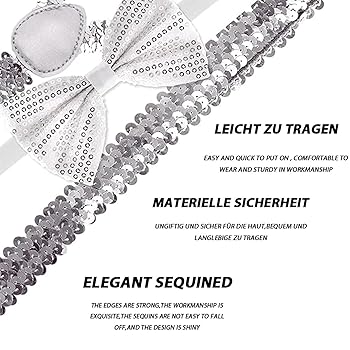 Set 4 Accessori Discoteca Con Paillettes - Guanti, Papillon, Bretelle, Cravatta | Per Feste, Carnevale, Halloween