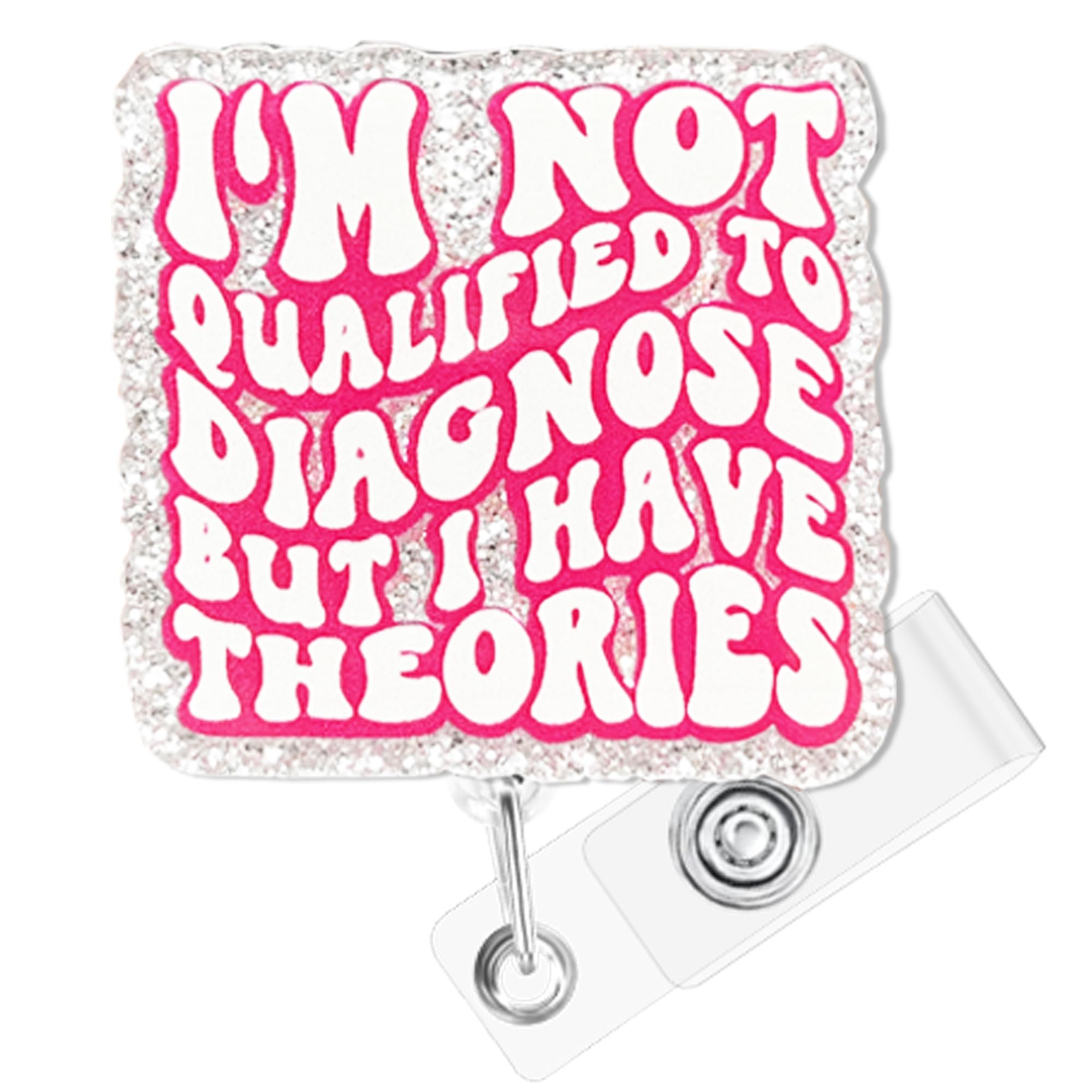 Hotlea I'm Not Qualified To Diagnose But I Have Theories Badge Reel with Alligator Clip Funny ID Badge Holders Cute RN LPN CNA MA PCT Badge Buddy