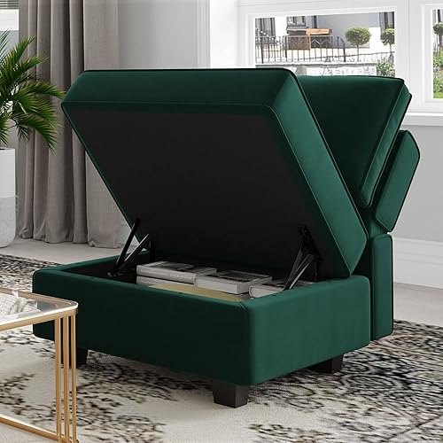 Miniatura 37 de Belffin Sofá modular Módulo medio con almacenamiento Accent Silla sin brazos para sofá modular seccional terciopelo gris Gris,Negro -,Azul,Verde
