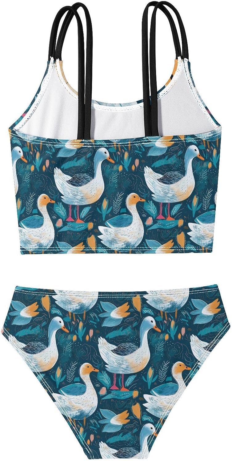 visesunny Girls Two Piece Swimsuits Night Swan Lotus Girl's Bikini Sets Bathing Suits for Girls Size 5-12Y