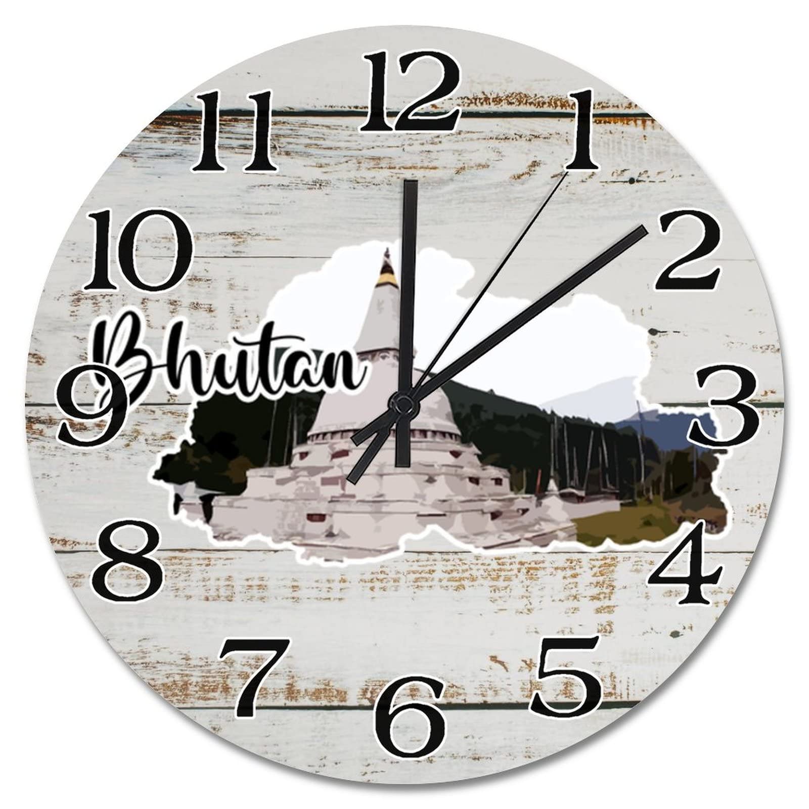 Horloge murale de voyage carte du Bhutan paysage urbain 38cm