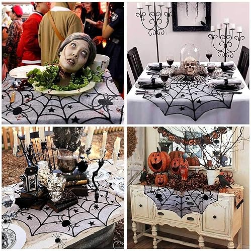 Miniatura 3 de Orgrimmar El juego de 35 decoraciones de Halloween incluye camino de mesa de telaraña de encaje, cubierta de mesa redonda de encaje, cubierta de