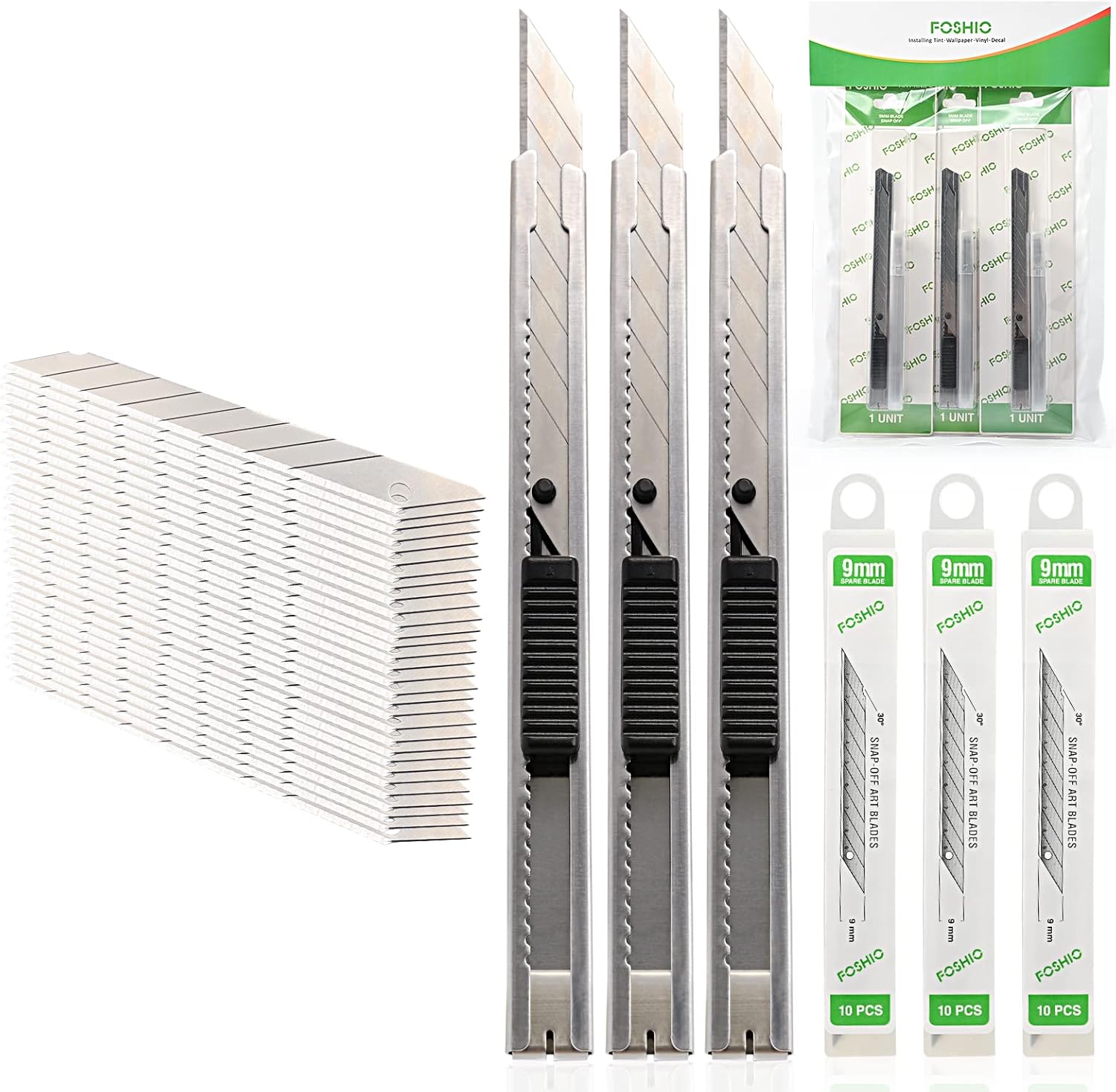 FOSHIO Utility Knife Retractable with 30 Degree Snap Off Blade 9MM Box Cutter Knife, Office