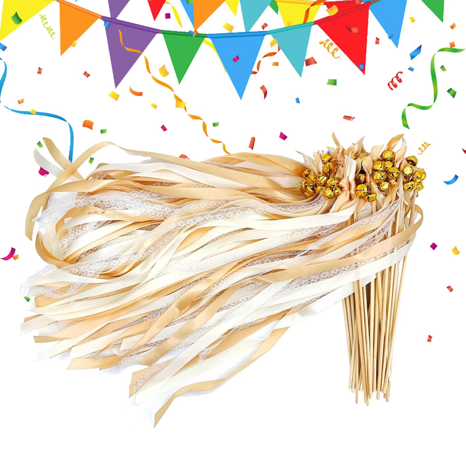 Baguettes de mariage en soie avec clochette | Lot de 50 rubans pour fête