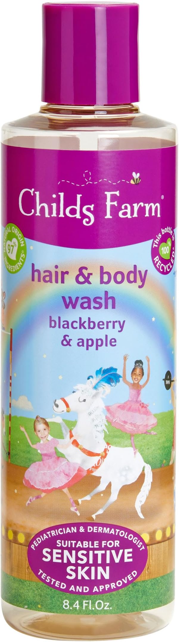 Kids Hair & Body Wash for Dry, Sensitive Skin, Blackberry & Organic Apple, Gently Cleanses, Vegan, Cruelty-Free, 8.4 Fl Oz