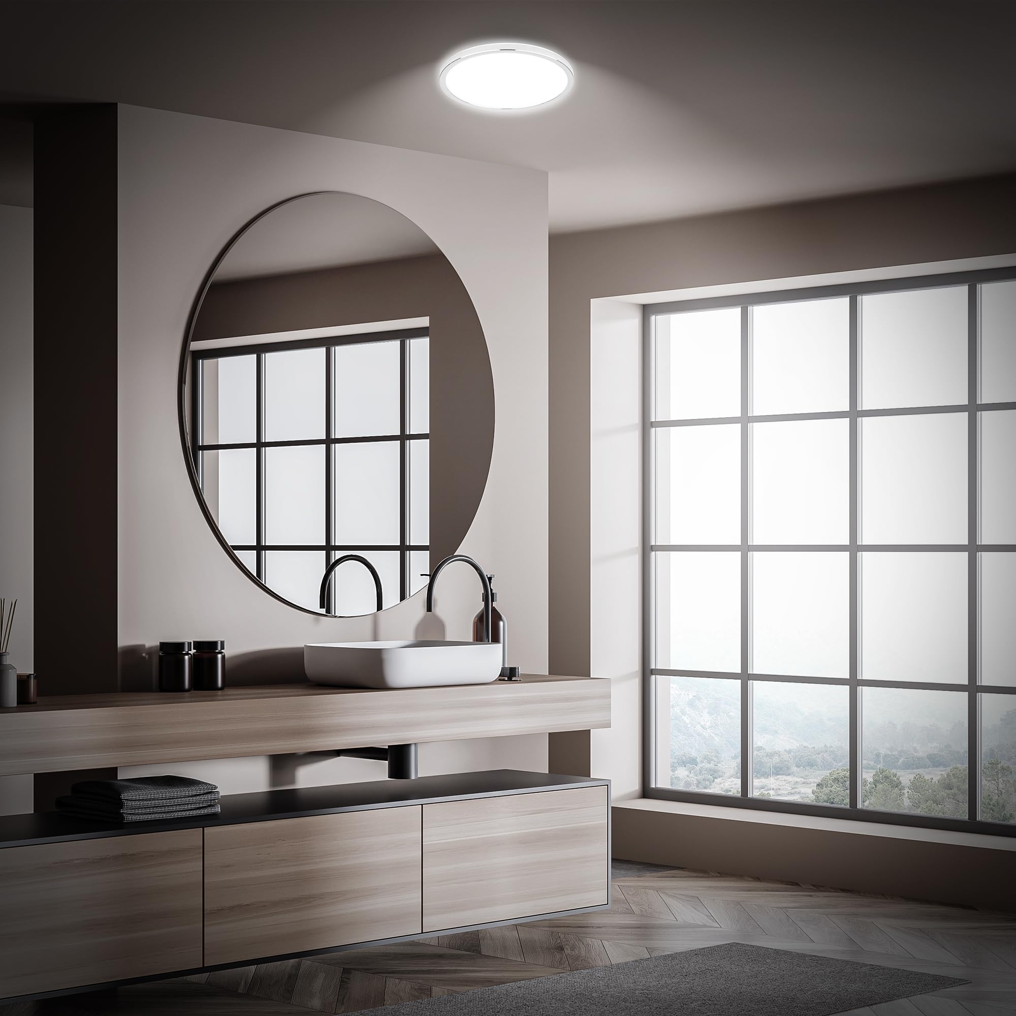 BRILONER - Plafon led techo baño con luz indirecta, IP54 protección contra polvo y salpicaduras de agua, lampara techo, lampara baño techo, plafones para techo led, 29,3x2,8 cm, cromo