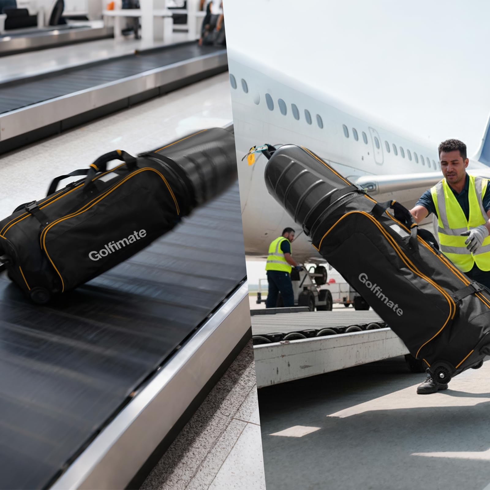 Golf Travel Bag mit Rädern, Golf-Reisetasche aus Kohlefaser, Golfbag Herren | 1680D Oxford-Gewebe Wasserdichte Flüge und Hartem Kopfteil, Schutz für Schläger, Tragbar und Leicht, strapazierfähige