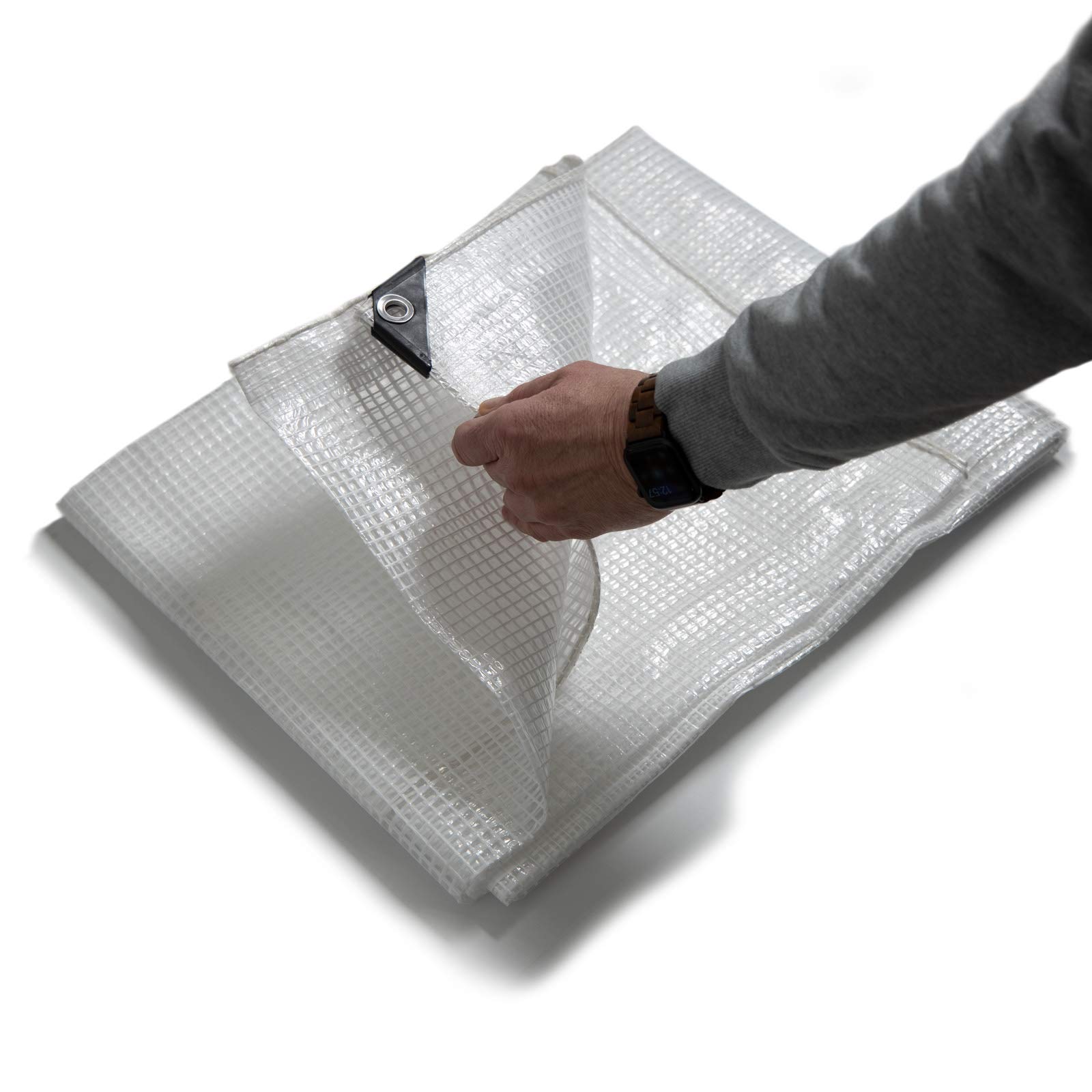 Leno Tarpaulin | Fabric Tarpaulin 2 Colours | Protective Tarpaulin Boat Tarpaulin Wooden Tarpaulin with Eyelets for Pool Car Garden Furniture Waterproof (8 x 14 m - 240 g/m², Transparent/White)