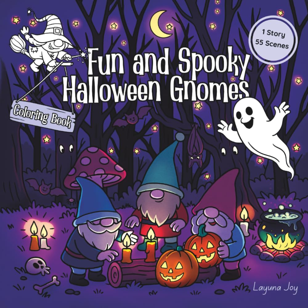 Fun and Spooky Halloween Gnomes: A Cute Coloring Book for Teens and Adults That Tells a Story
