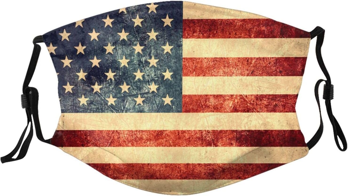 Reusable Cloth Face Mask,Vintage Distressed American Usa Flag Adult Washable Face Cover With Adjustable Earloops Nose Wire