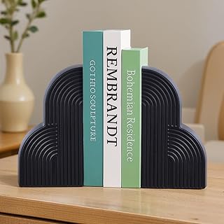 Decorative Bookends for Shelves Set of 2 – Heavy Duty Black Resin Booken...