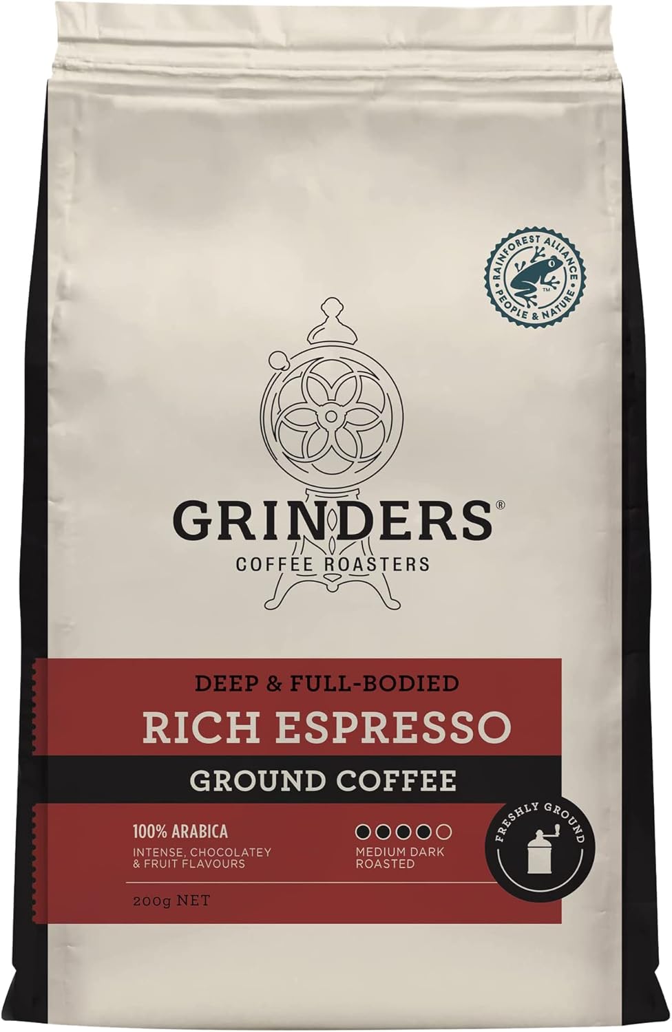 Grinders Rich Espresso Ground Coffee, 200g Pantry Food