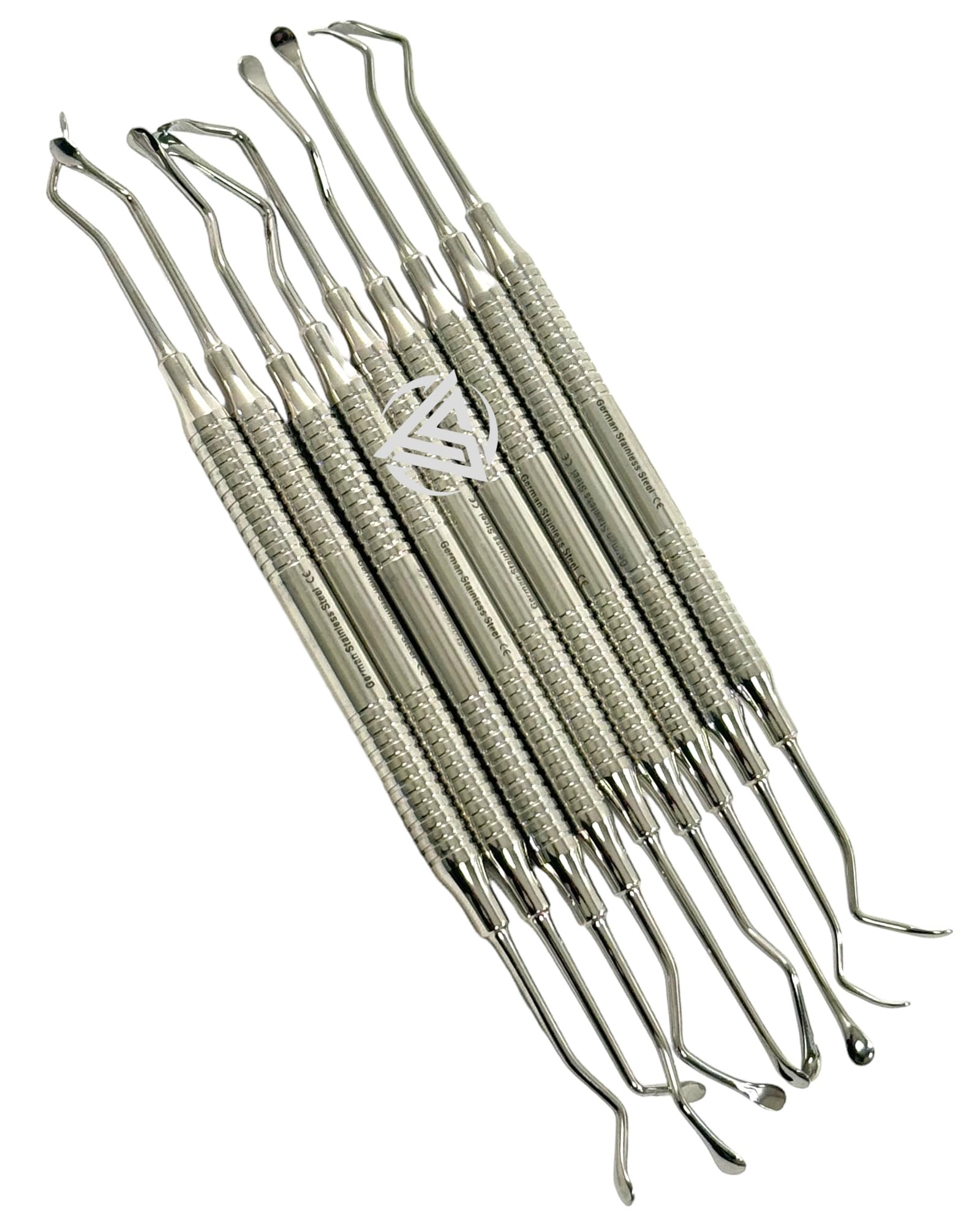 9 Pcs Set - Sinus Lift Dental Implant Instruments Curettes Double-Ended with Grooved Handles, German Stainless Steel Dental Instruments