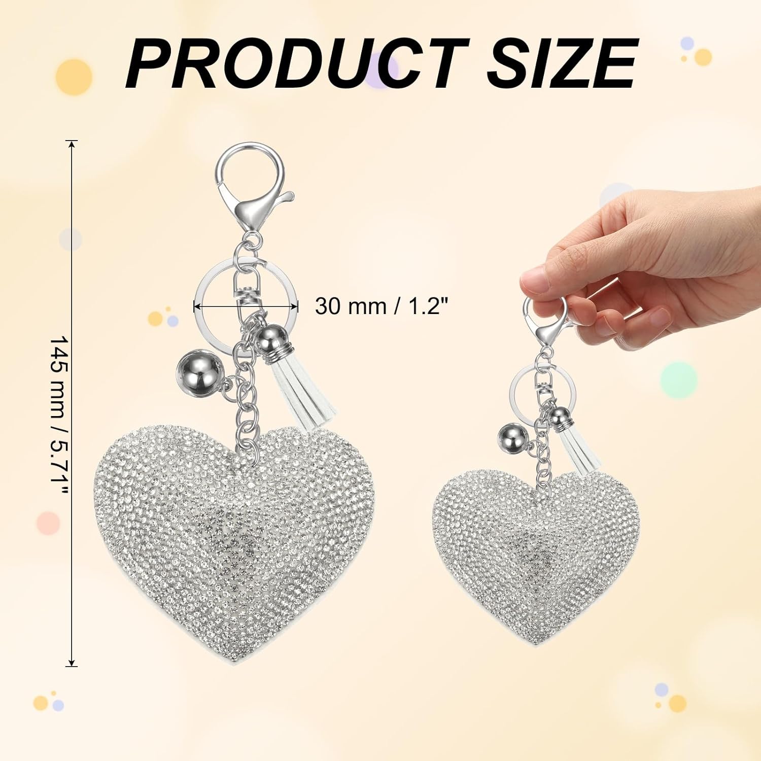 PATIKIL Rhinestone Keychains for Women, Cute Bling Heart Shape Purse Charm for Bag Handbags Car Keys - Image 2