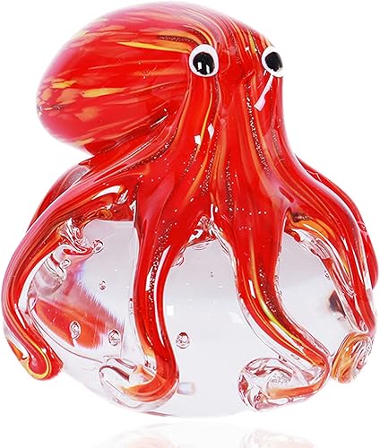 EUSTUMA Adorno de figura de pulpo de vidrio soplado a mano, adorno de animales marinos para acuario de pecera, colección de animales marinos para