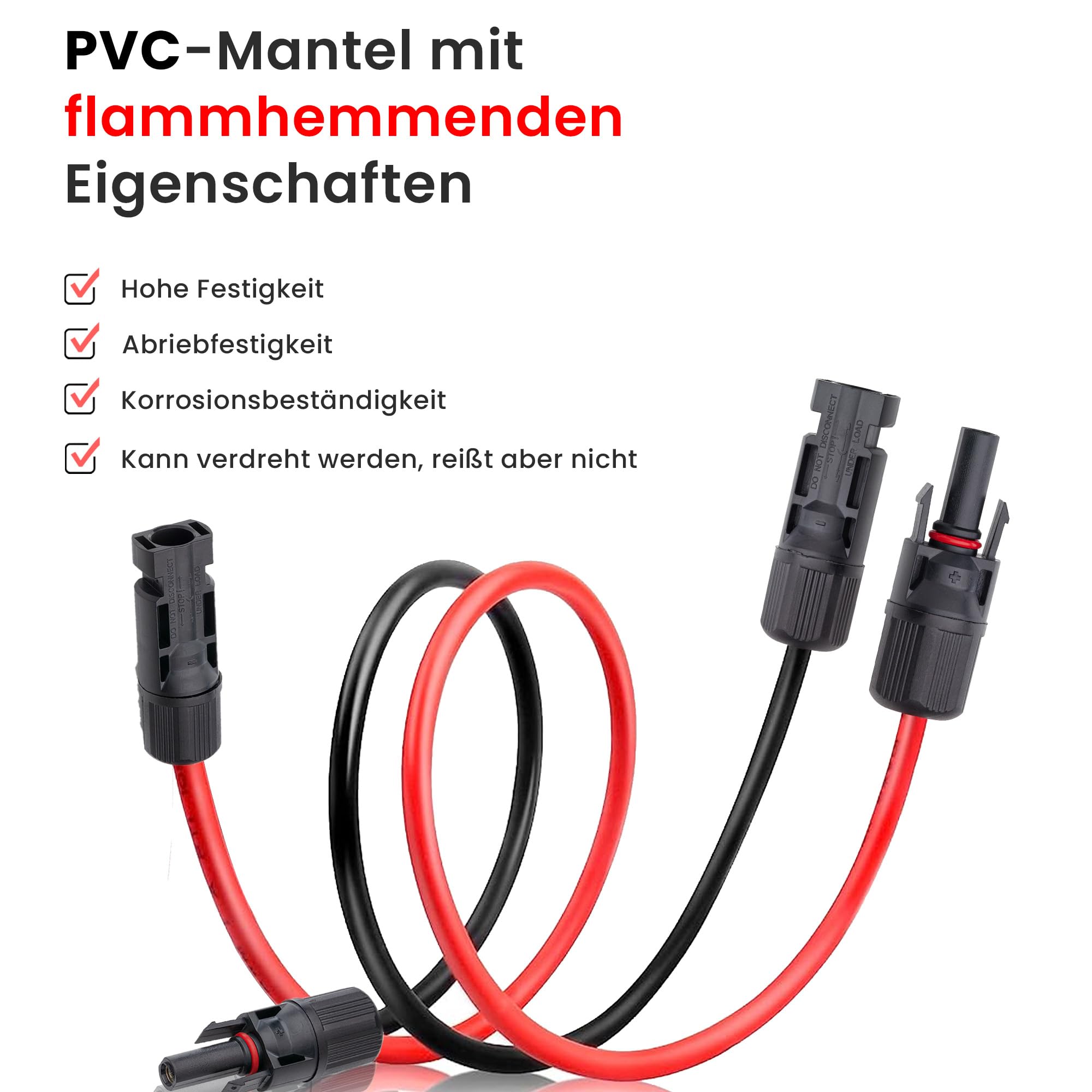 APV Solarkabel Verlängerung 6mm² 15 m Rot/Schwarz | Anschlussbereit mit Buchsen & Steckern | Witterungsbeständig für Photovoltaik-Anlagen