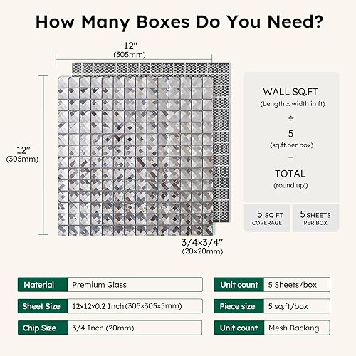 Miniatura 3 de Diflart Azulejo de mosaico de cristal de mosaico de cristal de diamante 3/4 pulgadas paquete de 5 (plata)