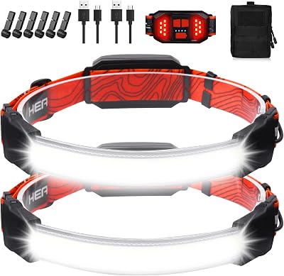 Rechargeable Headlamp,Super Bright 1500 Lumens 6 Modes Head Lamp Led Rechargeable with Tail Red Light,Wide Beam Led Headlamp Waterproof for Adults Outdoor Camping Hiking Hunting Accessories
