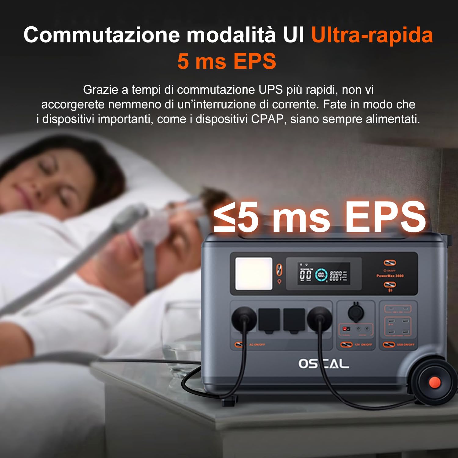 OSCAL 3600W Centrale Elettrica Portatile con Pannello 200W, 3600Wh Generatore Solare con Batteria LFP, Ricarica 0-80% in 1h, 14 Porte, Portable Power Station per Casa, Camper, PowerMax 3600SE