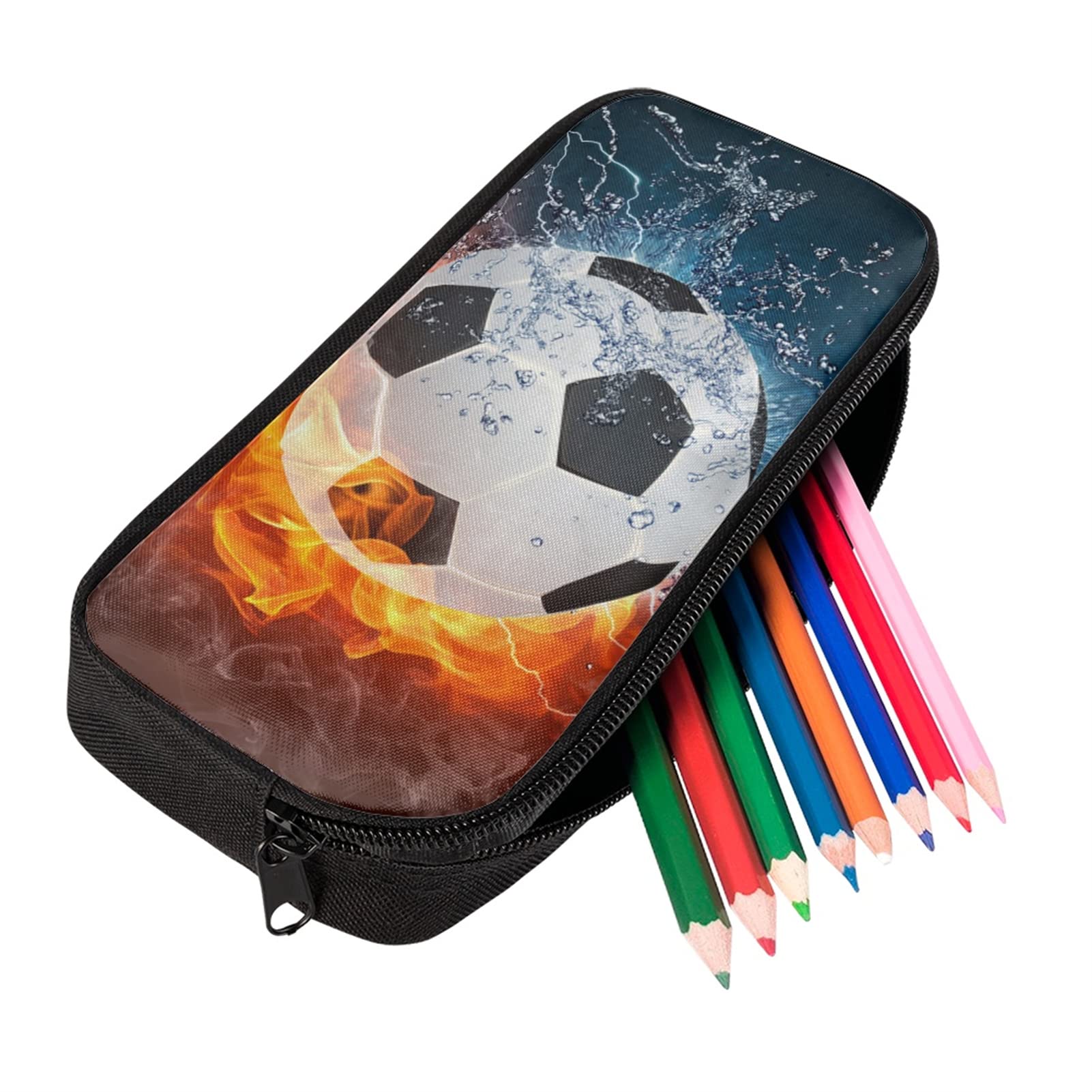 Kuiaobaty Fire Soccer Printed Pencil Case for Kids 3D Football Pencil Pouch for Teens Boy Children Durable Pen Case - Image 2