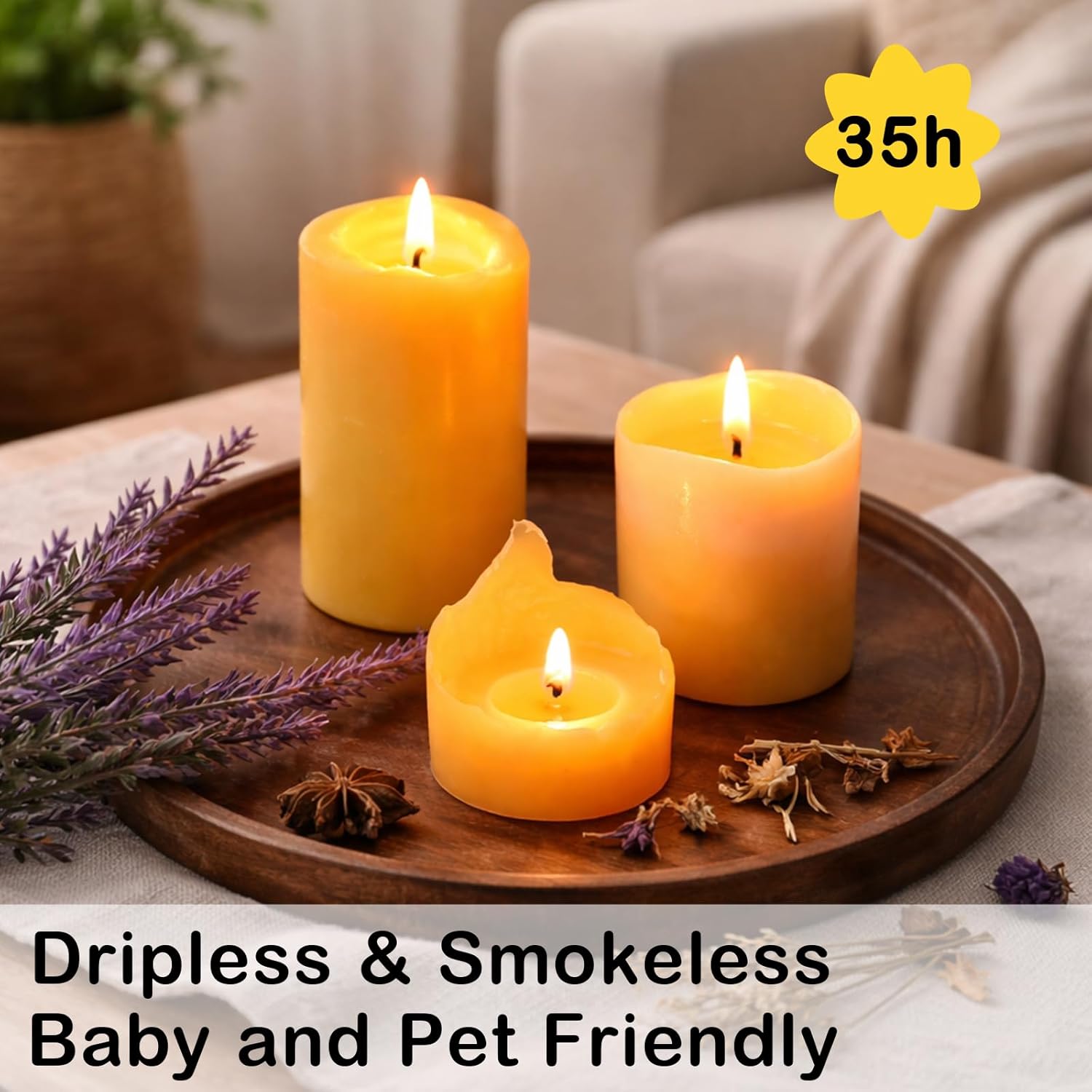 5 Natural Beeswax Pillar Candles, 100% Pure Natural Non Toxic Bees Wax,Long Burning for 175 Hours, Smokeless and Dripless, Yellow Beeswax Candles Bulk for Home, Emergency, Prayer, 2x4 Inches
