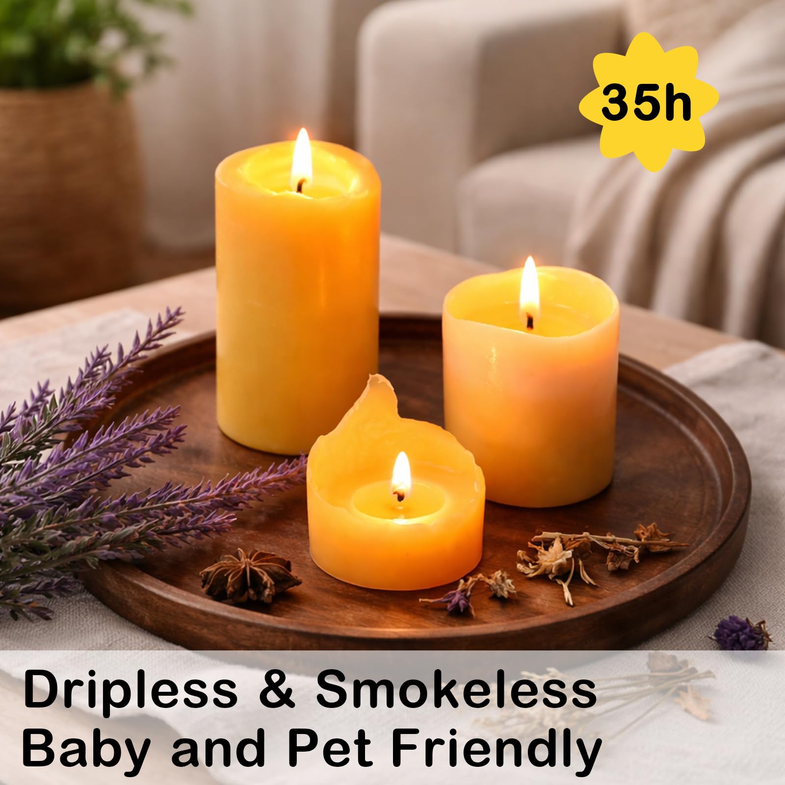 Confezione da 5 candele a colonna in cera d'api naturale, 100% pura cera d'api, 210 ore di combustione, candele in cera d'api biologica per casa, feste, senza goccia, senza fumo, candele in cera d'api
