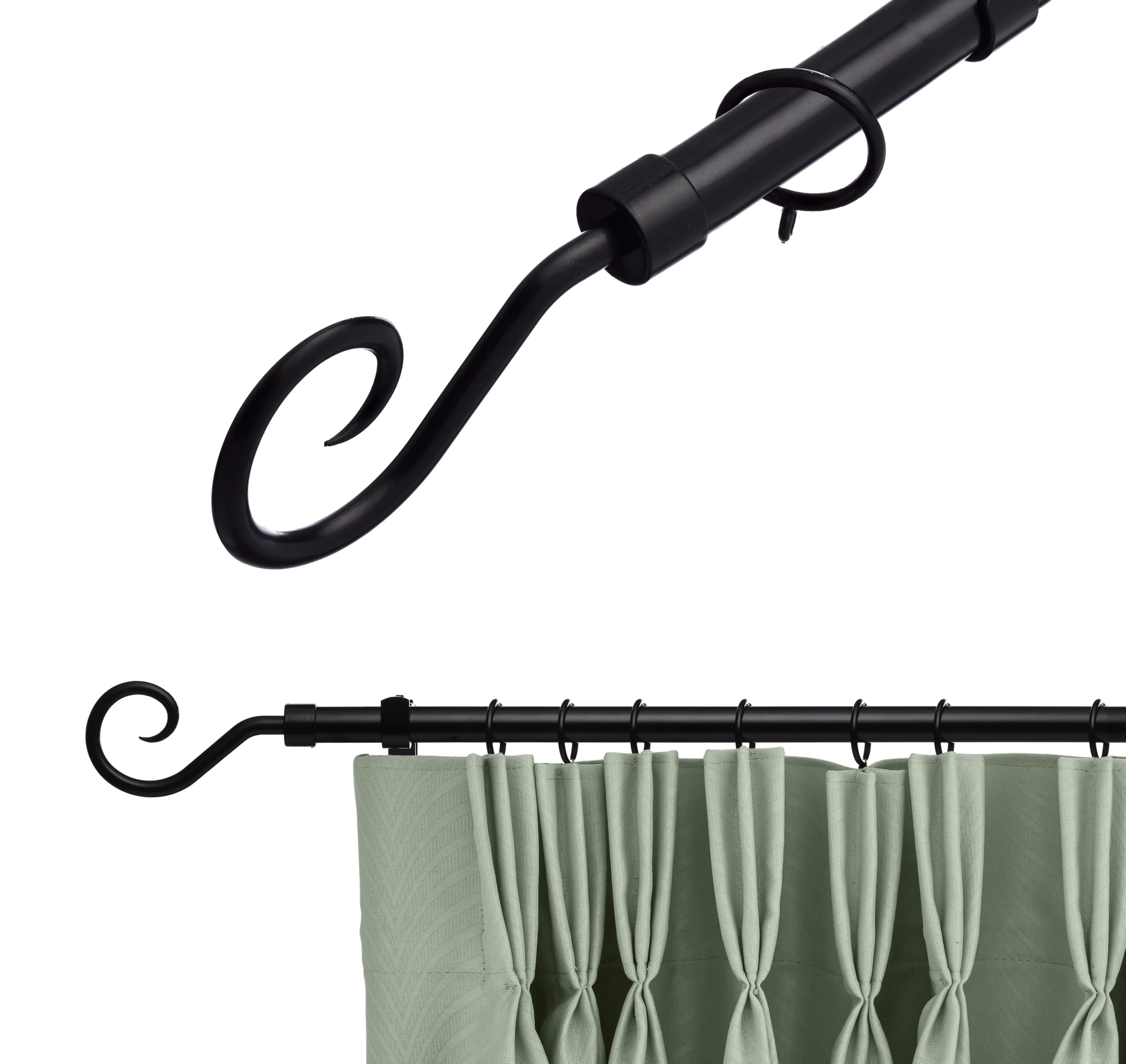 Lister Cartwright Black ( Crook ) 16-19 Mm Extendable Metal Curtain Pole Rods Voile Easy Fitting Crook Black 120-210 Cm