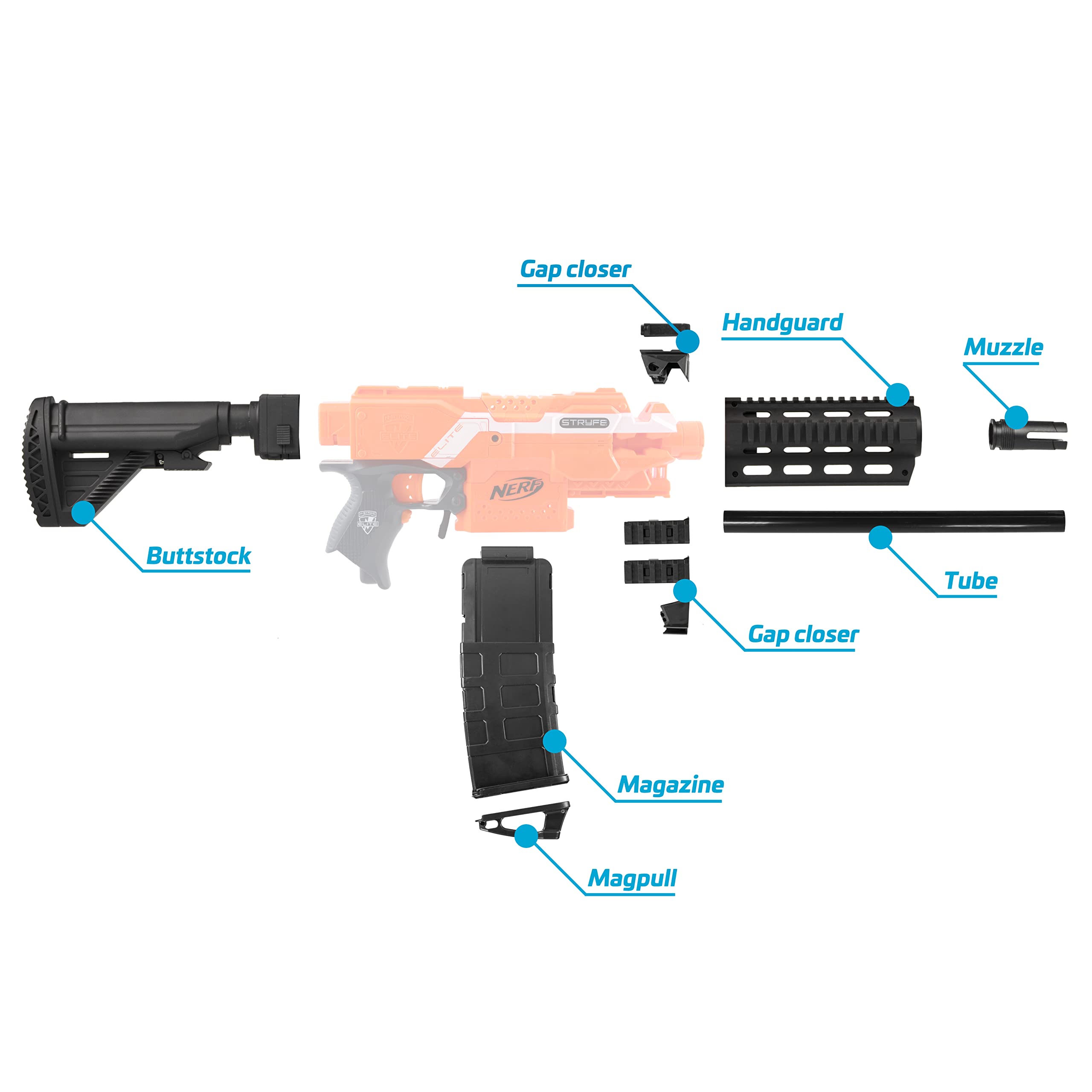 Kit di corpo M416 - Kit di aggiornamento mod per NERF N-Strike Elite Phoenix CS-6 e Stryfe - Set di 12 pezzi - nero - Modding e accessori per blaster