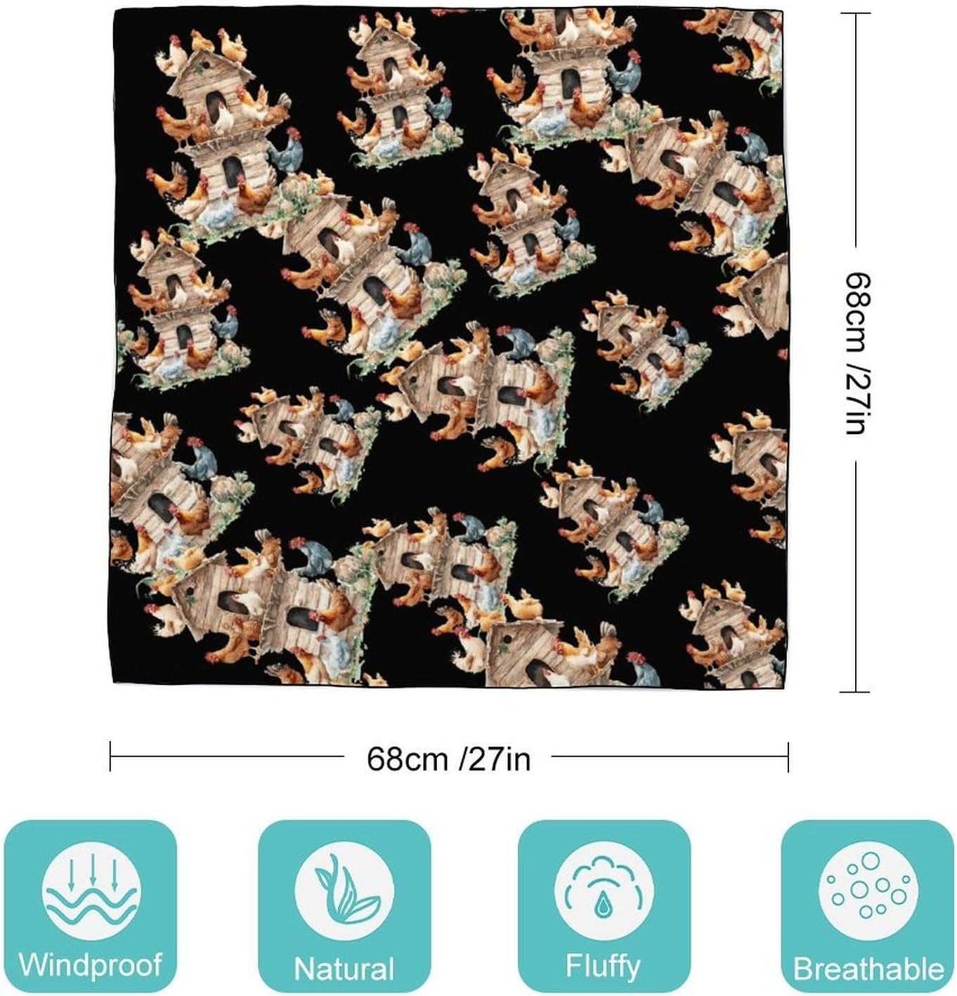 House On Chicken Bandana Fashion Head Scarf Square Silk Scarf Print Neck Hair Scarfs for Women Men Gifts