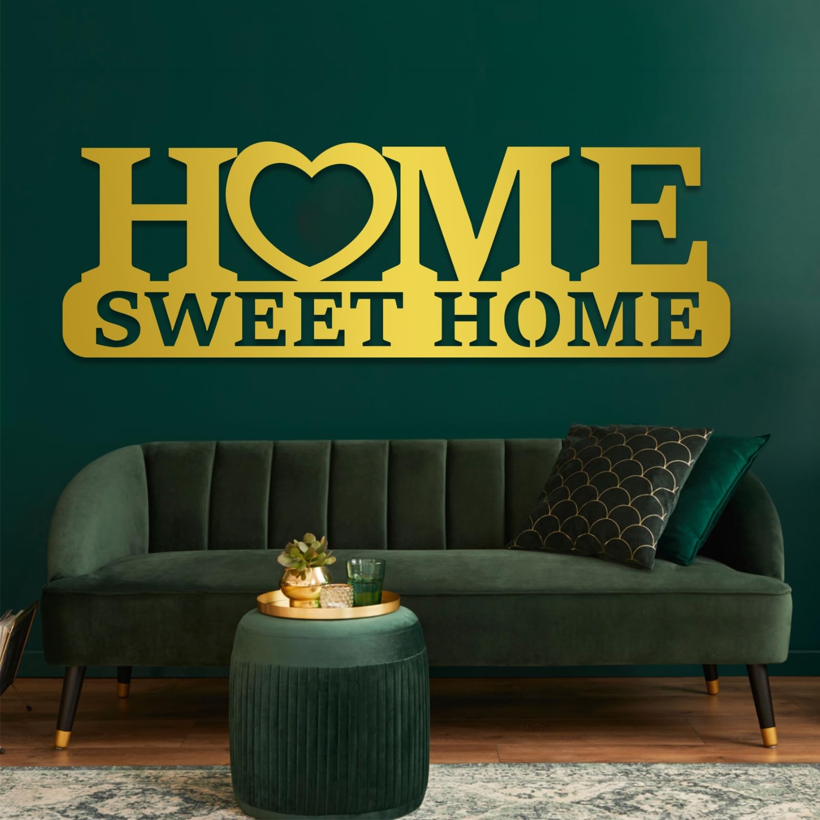 Rodzinna metalowa dekoracja ścienna, znak powitalny Home Sweet Home, metalowa dekoracja ścienna do sypialni, salonu, biura, złota 48 x 16