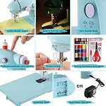 Machine à coudre pour débutants avec table d'extension et pédale de pied et 42Pcs Kit de couture Finger Guard & lampe Mini petit PortableSewingMachines 2-Thread 2-Speed 2-Switches (Bleu)