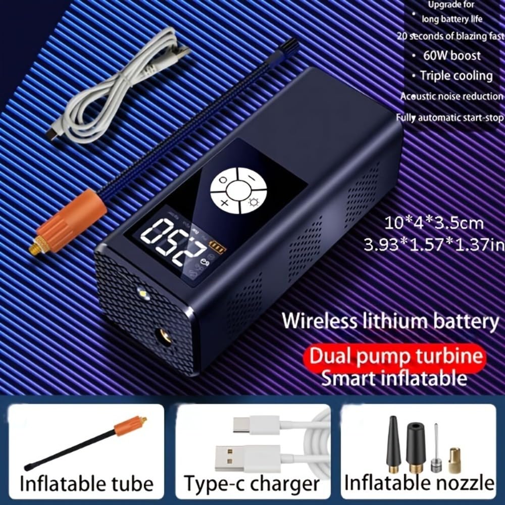Bomba inflable inalámbrica para coche de alta potencia, portátil, pantalla digital inteligente, tesoro inflable, carga inalámbrica multifunción