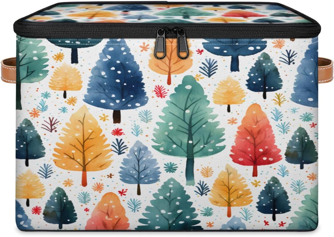 Storage Bin Set of 2 Rainbow Forest Storage Basket with Zipper Lid & Handle Foldable Closet Shelf 2 Pack Cloth Organizer Basket Cube Bins Clothes Organizer for Nursery, Bedroom