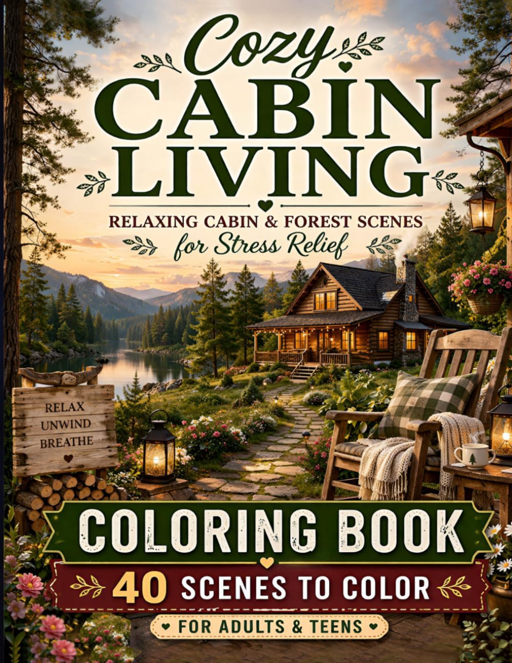 Cozy Cabin Living: Relaxing Cabin & Forest Scenes for Stress Relief (Cozy Haven Press Coloring Books)