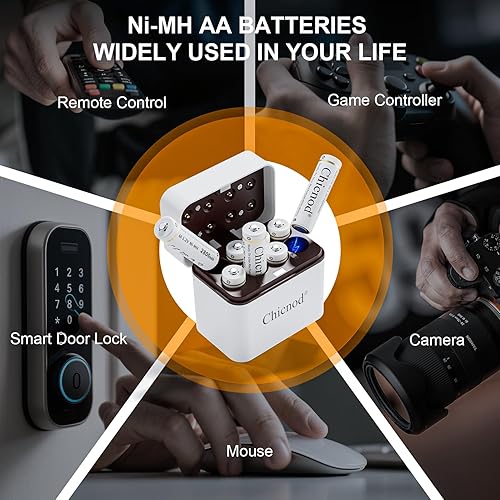 Miniatura 6 de Baterías AA recargables con cargador, batería Ni-MH de alta capacidad de 2800 mAh, paquete de 8 cargadores NiMH dobles A de 1.2 V con carga rápida