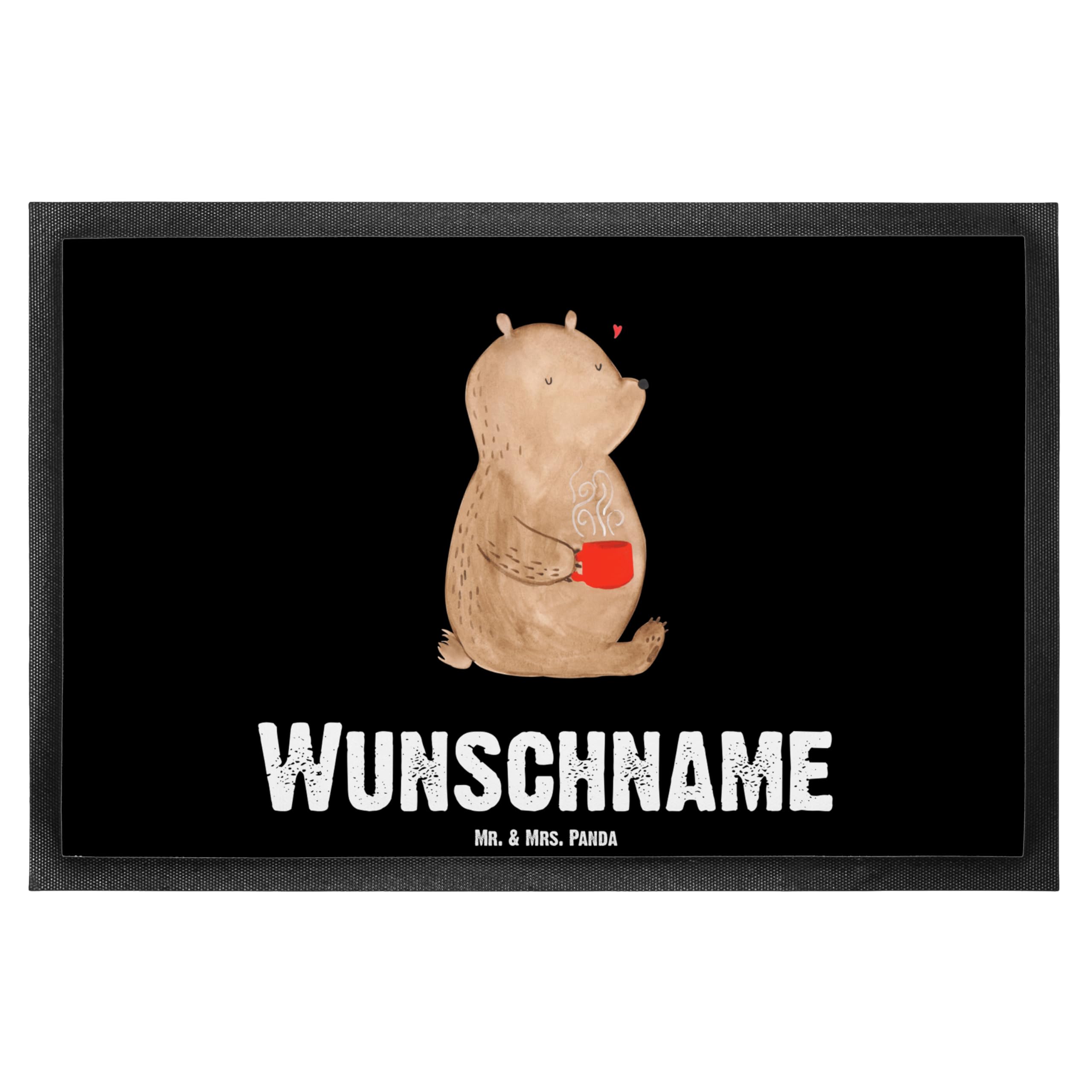 Mr. & Mrs. Panda Fussmatte personalisiert Bär Kaffee 40 x 60 cm - Personalisierte Geschenke, Fußmatte mit Name, Guten Morgen, personalisierbar, Teddy, Namen, Bären, Coffee, Motivation