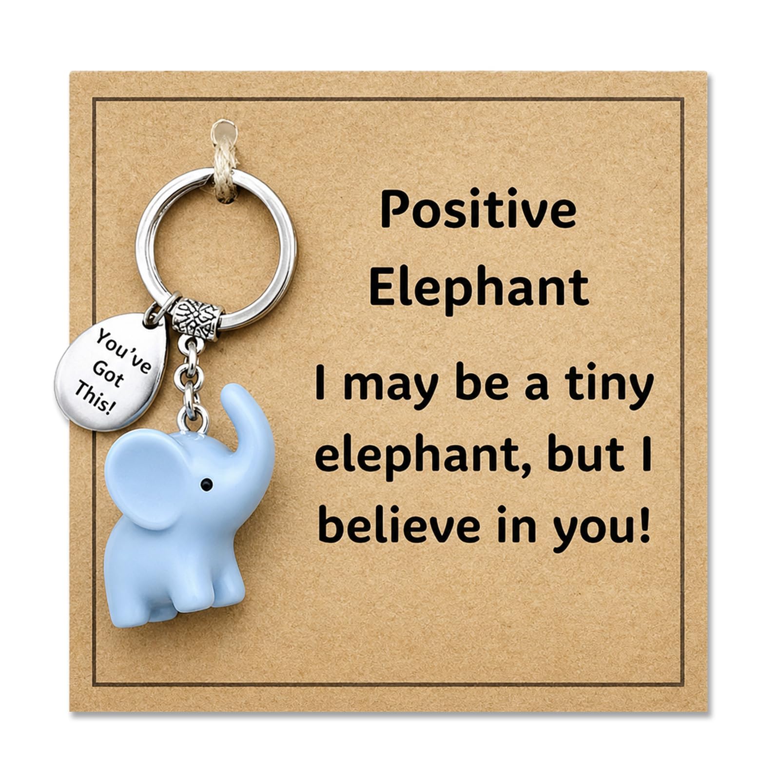 AIKOBAA Small Blue Elephant Keychain with Inspirational Metal Token - I May Be a Tiny Elephant, But I Believe in You Motivational Gift, Cute Animal Keyring for Positivity & Encouragement (Elephant)
