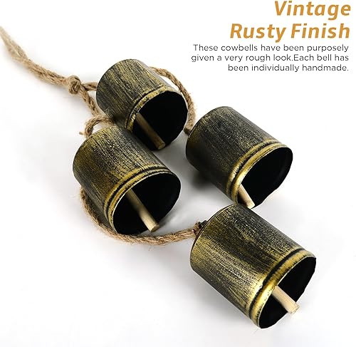 Miniatura 9 de kyoryuger Campana de hierro, 4 campanas relajantes, tranquilas, campanas de viento, decoración de Navidad, campanas de vaca, campanas rústicas