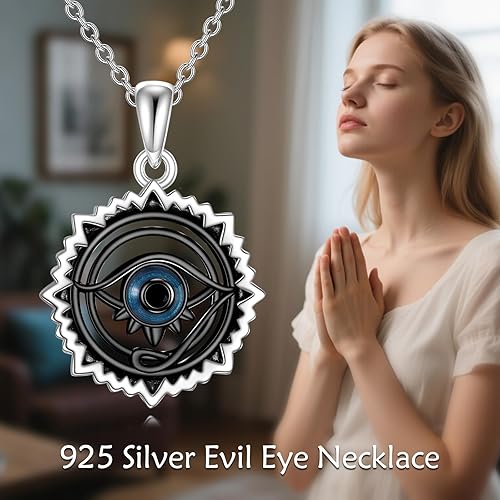 Miniatura 3 de Collar de plata de ley 925 con dije de mal de ojo, protección griega, joyería de regalo de la suerte para mujeres y hombres