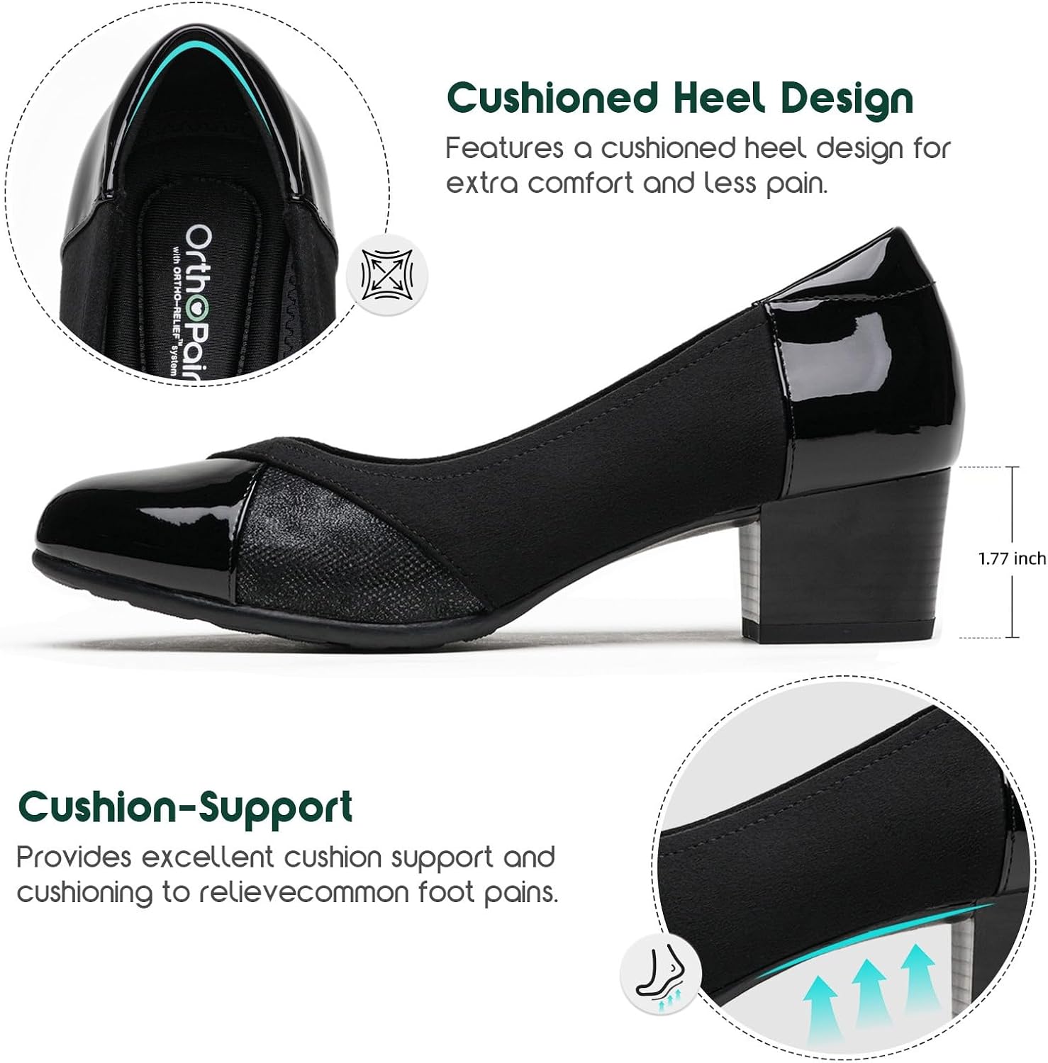 Orthopedic Dress Shoes for Women Low Heel Slip On Women's Pumps Comfortable Office Work Shoes
