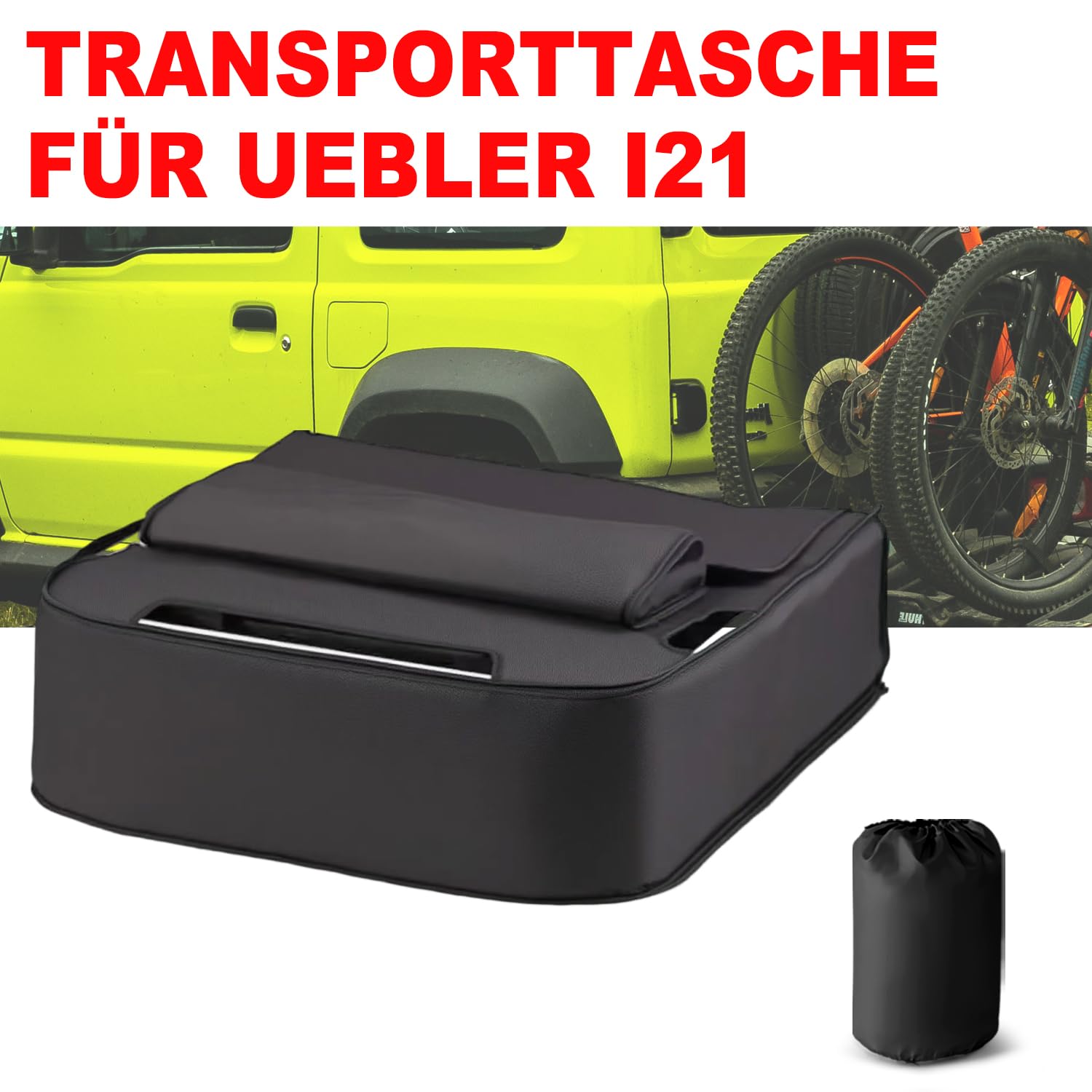 Tasche für Fahrradträger Uebler i21 (2 Fahrräder), aus 600D Robuste Oxford-Stoff, Transporttasche für Kupplungsträger, Wasserdicht- und Staubdicht, Schwarz ( Tasche Passt Nicht für "Uebler i21 Z")